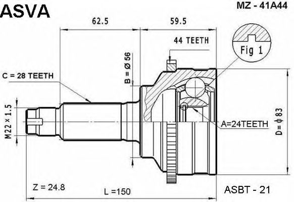 Купить ASVA MZ41A44 ШРУС внешний 24*56*28