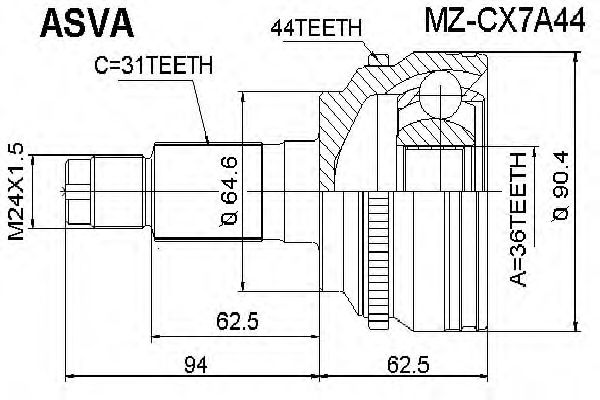 Купить ASVA MZ-CX7A44 ШРУС наружный 36x64.7x31