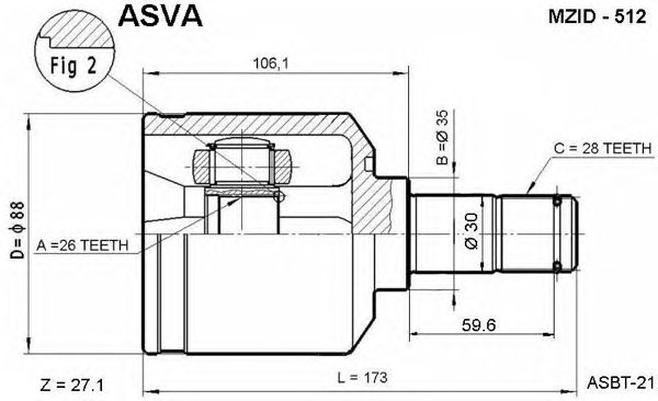 Купить ASVA MZID512 ШРУС внутренний | перед лев |