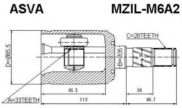 Купить ASVA MZILM6A2 ШРУС внутренний левый 33*35*28