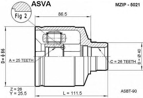 Купить ASVA MZIP-5021 ШРУС внутренний левый 25x40x26
