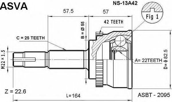 Купить ASVA NS-13A42 ШРУС наружный 22x55x25