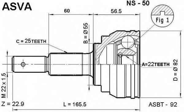 Купить ASVA NS-50 ШРУС наружный 22x55x25