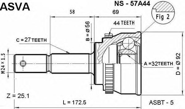 Купить ASVA NS-57A44 ШРУС наружный 32x56x27