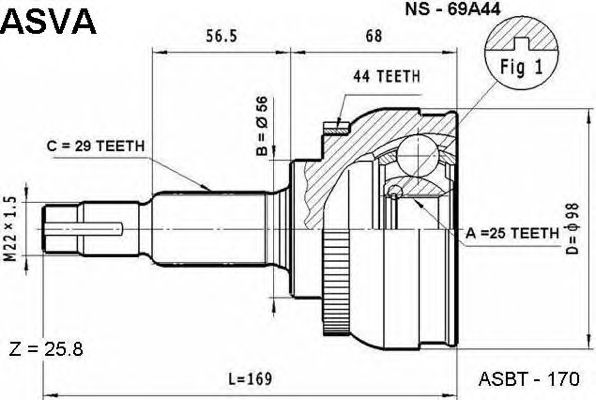 Купить ASVA NS-69A44 ШРУС наружный 25x56x29