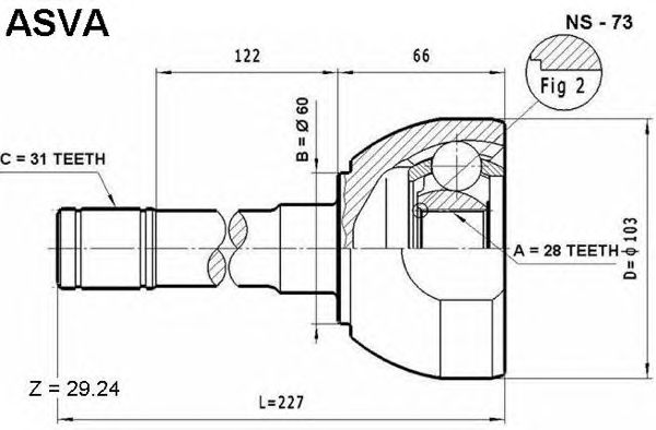 Купить ASVA NS-73 ШРУС наружный 28x60x31