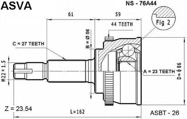 Купить ASVA NS76A44 ШРУС внешний | перед |