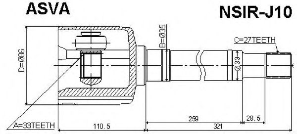 Купить ASVA NSIR-J10 ШРУС внутренний правый 33x35x27