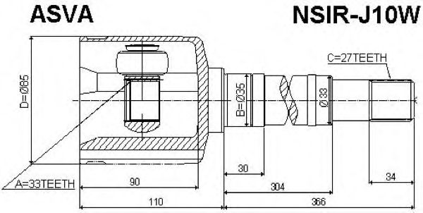 Купить ASVA NSIR-J10W ШРУС внутренний правый 33x33x27
