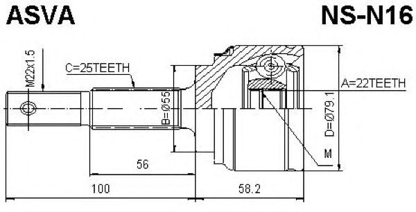 Купить ASVA NS-N16 ШРУС наружный 22x55x25