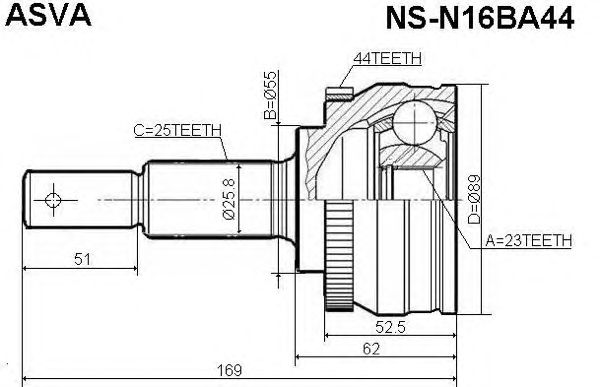 Купить ASVA NS-N16BA44 ШРУС наружный 23x55x25