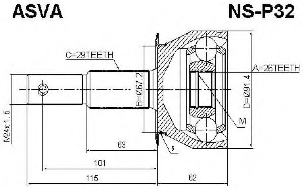 Купить ASVA NS-P32 ШРУС наружный 26x67.2x29