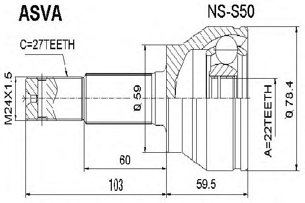 Купить ASVA NS-S50 ШРУС наружный 22x59x27