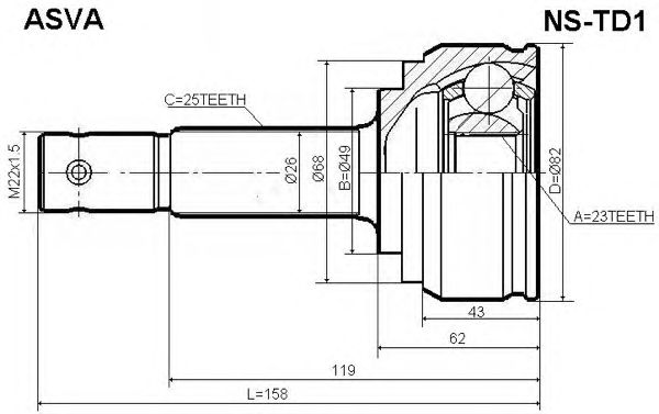 Купить ASVA NS-TD1 ШРУС наружный 23x49x25