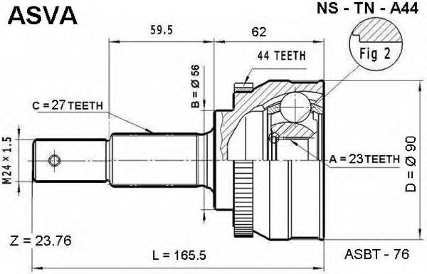 Купить ASVA NS-TN-A44 ШРУС наружный 23x56x27