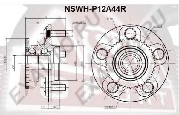 Купить ASVA NSWH-P12A44R Ступица задняя с кольцом абс