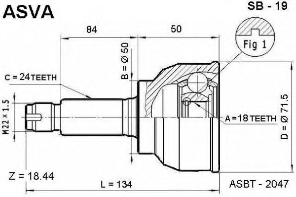 Купить ASVA SB-19 ШРУС наружный 18x50x24
