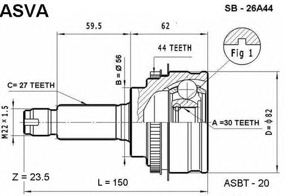 Купить ASVA SB-26A44 ШРУС наружный 30x56x27