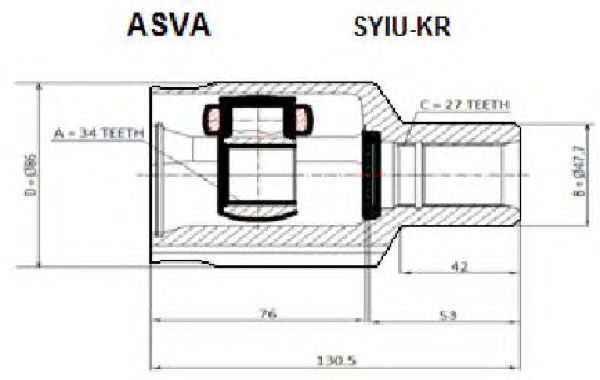 Купить ASVA SYIU-KR ШРУС внутренний 34х47х27