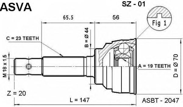 Купить ASVA SZ-01 ШРУС наружный 19x44x23