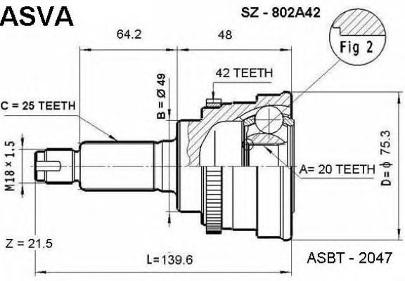Купить ASVA SZ-802A42 ШРУС наружный 20x49x25