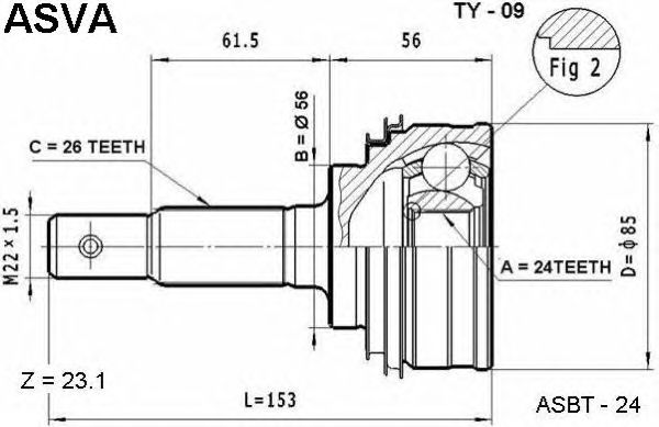 Купить ASVA TY-09 ШРУС наружный 24x56x26