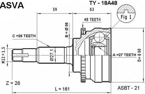 Купить ASVA TY18A48 ШРУС внешний | перед |