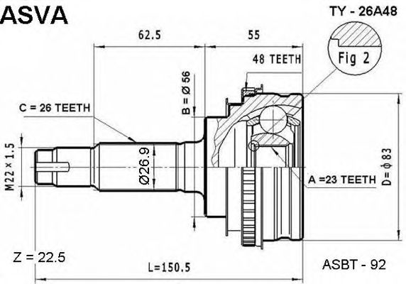 Купить ASVA TY-26A48 ШРУС наружный 23x56x26