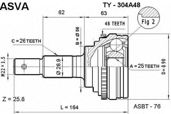 Купить ASVA TY-304A48 ШРУС наружный 25x56x26
