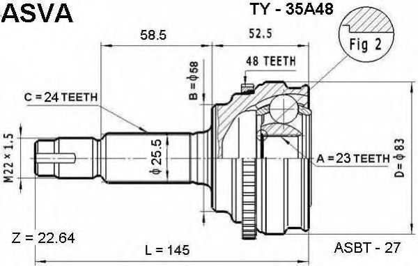 Купить ASVA TY-35A48 ШРУС наружный 23x58x24