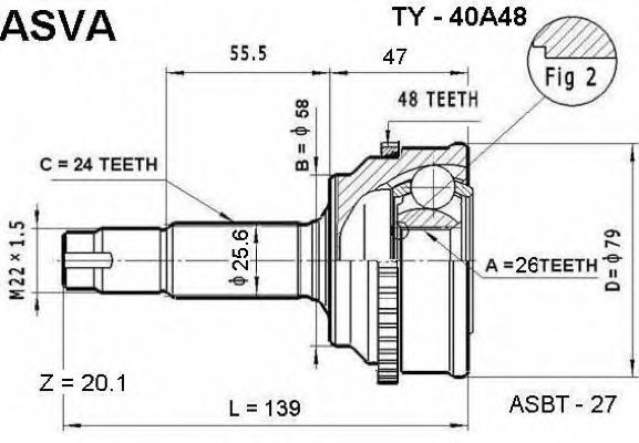 Купить ASVA TY-40A48 ШРУС наружный 26x58x24