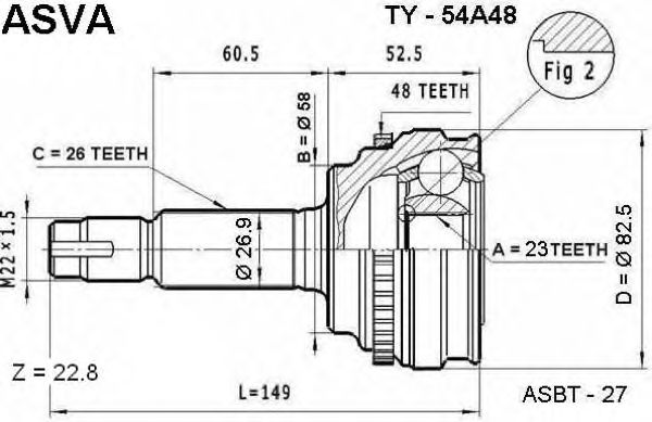 Купить ASVA TY-54A48 ШРУС наружный 23x58x26
