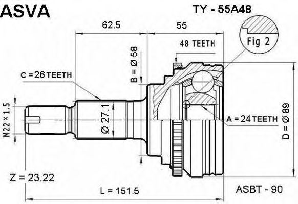Купить ASVA TY-55A48 ШРУС наружный 24x58x26