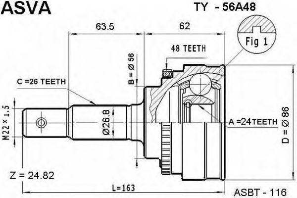 Купить ASVA TY56A48 ШРУС внешний | перед прав/лев |