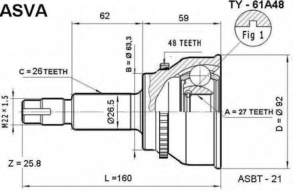 Купить ASVA TY-61A48 ШРУС наружный 27x63.3x26