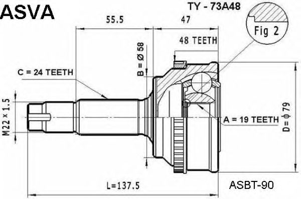Купить ASVA TY-73A48 ШРУС наружный 19x58x24