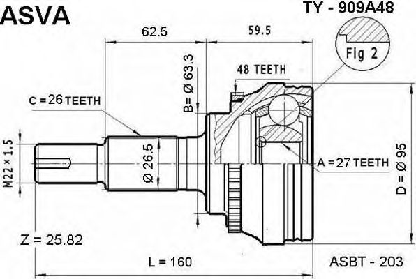 Купить ASVA TY909A48 ШРУС внешний | перед прав/лев |
