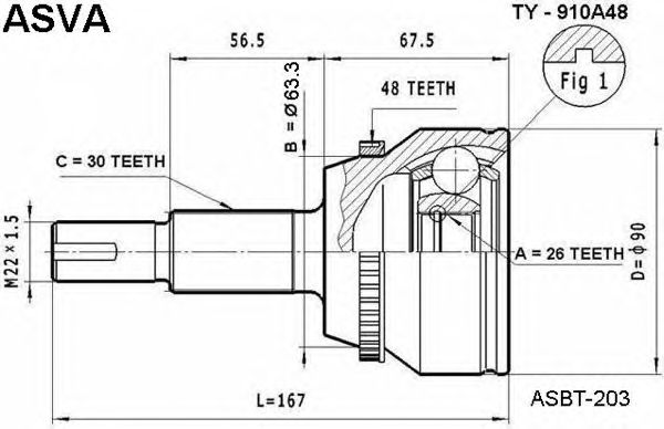 Купить ASVA TY910A48 ШРУС внешний | перед |
