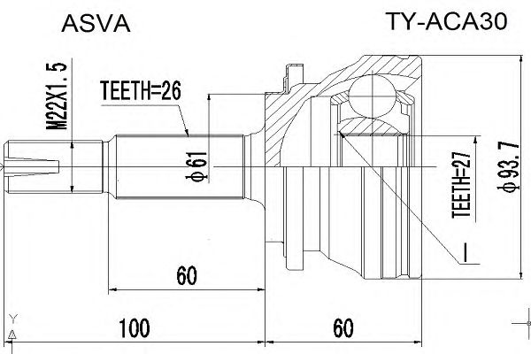 Купить ASVA TY-ACA30 ШРУС наружный 27x61x26