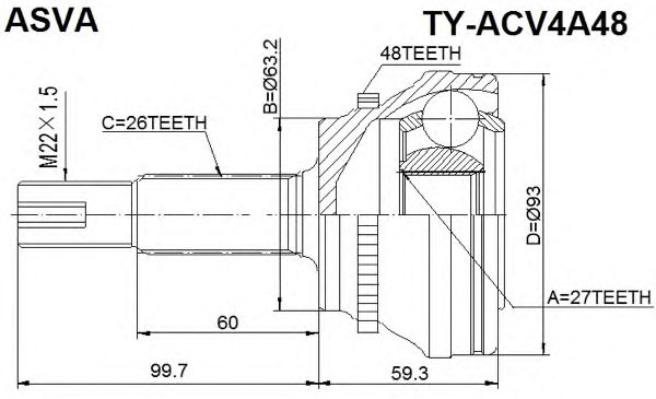 Купить ASVA TYACV4A48 ШРУС внешний | перед прав/лев |