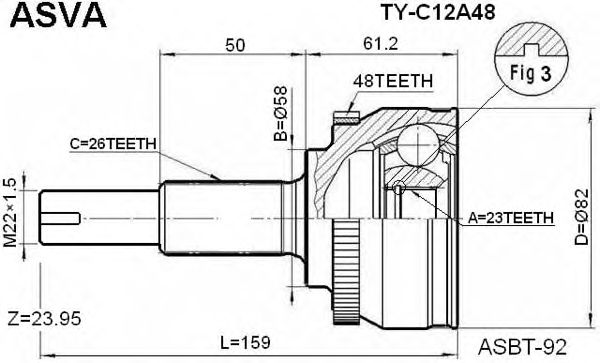 Купить ASVA TY-C12A48 ШРУС наружный 23x58x26