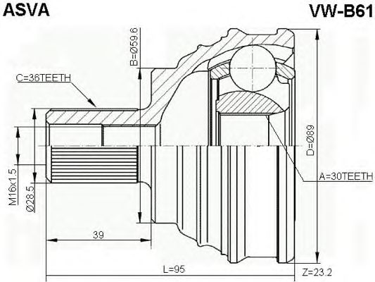 Купить ASVA VW-B61 ШРУС наружный 30x59 6x36