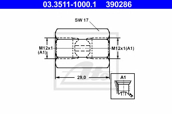 Купить ATE 03351110001 переходник! M12x1.0 L=29mm\
