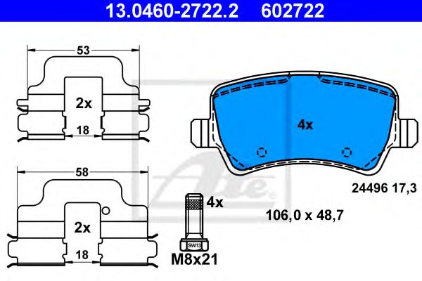 Купить ATE 13.0460-2722.2 Колодки тормозные дисковые задн, FORD: GALAXY 1.6 EcoBoost/1.6 TDCi/1.8 TDCi/2.0/2.0 EcoBoost/2.0 Flexifuel/2.0 TDCi/2.2 TDCi/2.3 06-, S-MAX 1.6 EcoBoost/1.6 TDCi/1.8 TDCi/2.0