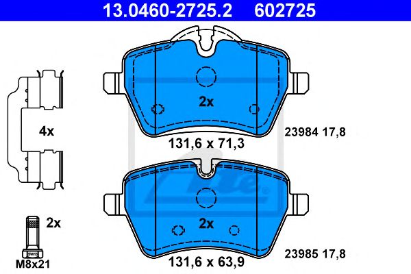Купить ATE 13.0460-2725.2 Колодки тормозные дисковые передн, MINI: MINI Works 01-06, MINI Cooper S 06-, MINI CLUBMAN Cooper S 07-, MINI COUNTRYMAN Cooper/Cooper D/Cooper D ALL4/Cooper S/Cooper S ALL4/C