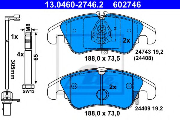 Купить ATE 13.0460-2746.2 Колодки тормозные дисковые передн, AUDI: A4 1.8 TFSI/1.8 TFSI quattro/2.0 TDI/2.0 TDI quattro/2.0 TFSI/2.0 TFSI flexible fuel/2.0 TFSI flexible fuel quattro/2.0 TFSI quattro/2