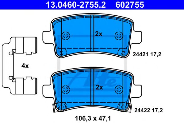 Купить ATE 13.0460-2755.2 Колодки тормозные дисковые задн, OPEL: INSIGNIA 1.4/1.4 LPG/1.6/1.6 SIDI/1.6 Turbo/1.8/2.0 Biturbo CDTI/2.0 Biturbo CDTI 4x4/2.0 CDTI/2.0 CDTI 4x4/2.0 E85 Turbo/2.0 Turbo/2.0