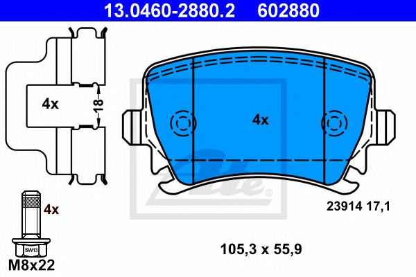 Купить ATE 13.0460-2880.2 Колодки тормозные дисковые задн, AUDI: A3 1.2 TSI/1.4 TFSI/1.6/1.6 FSI/1.6 TDI/1.8 TFSI/1.8 TFSI quattro/1.9 TDI/2.0 FSI/2.0 TDI/2.0 TDI 16V/2.0 TDI 16V quattro/2.0 TDI quattr
