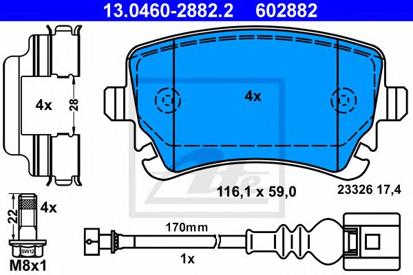 Купить ATE 13.0460-2882.2 Колодки тормозные дисковые задн, VW: MULTIVAN V 1.9 TDI/2.0/2.0 BiTDI/2.0 BiTDI 4motion/2.0 TDI/2.0 TDI 4motion/2.0 TSI/2.0 TSI 4motion/2.5 TDI/2.5 TDI 4motion/3.2 V6/3.2 V6 4