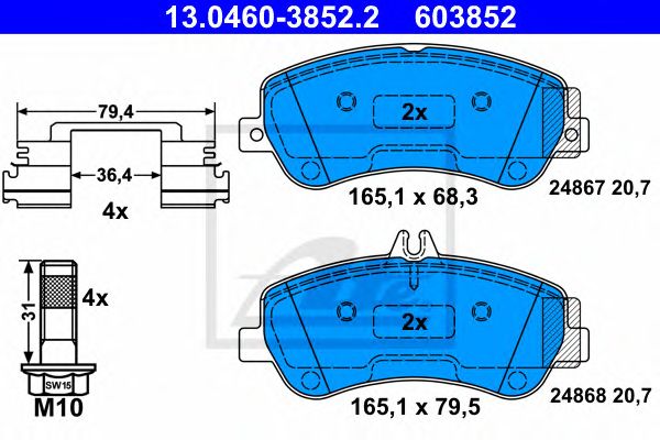 Купить ATE 13.0460-3852.2 Колодки тормозные дисковые передн, MERCEDES-BENZ: GLK-CLASS 200/200 CDI/220 CDI/220 CDI 4-matic/220 CDI 4-matic/250/250 4-matic/250 CDI 4-matic/280 4-matic/300 4-matic/320 CDI
